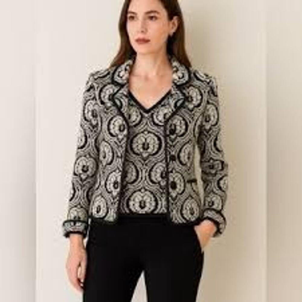 Michael Simon Petite Small Metallic Sweater Tank Black White Geometric Print - Picture 2 of 9